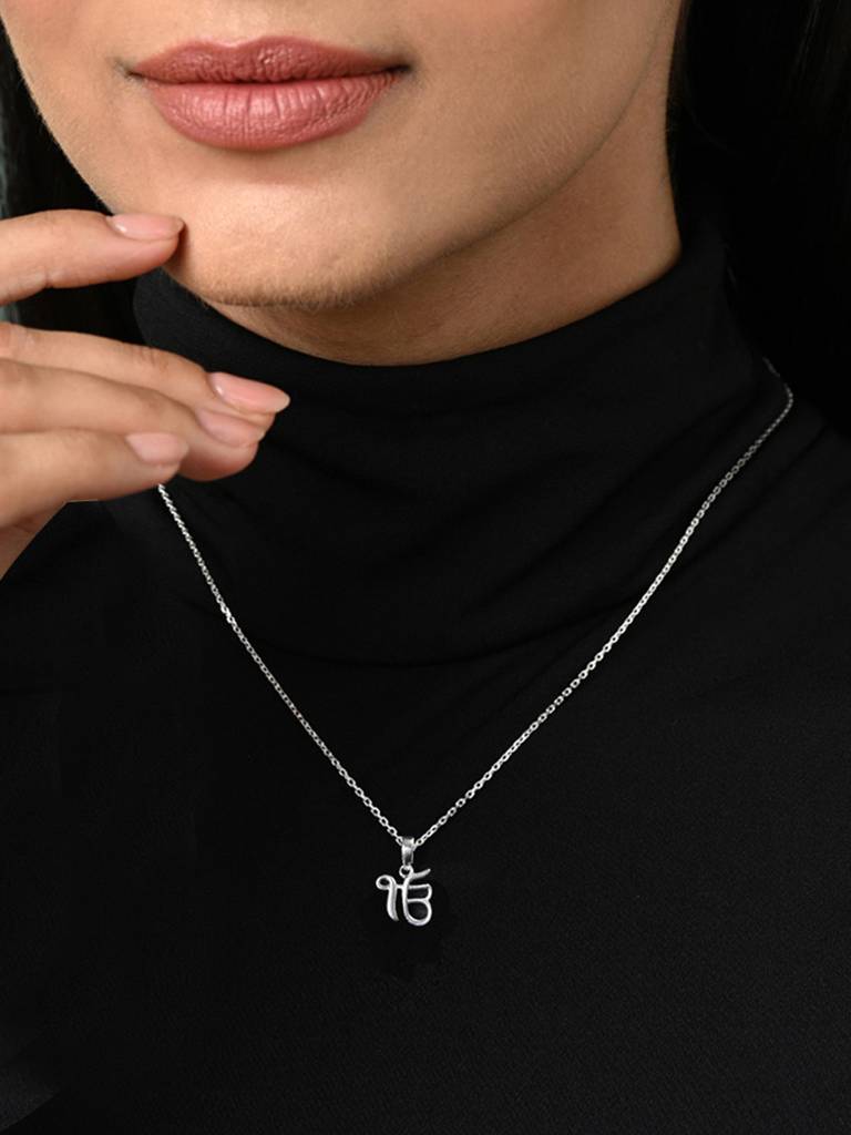 925 Silver Platinum Plated Ek Onkar Religious Pendant Necklace With Chain Gift For Women & Girls : CSMNP7_FCHAIN