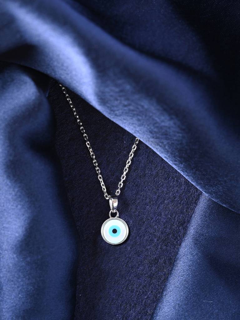 925 Silver Platinum Plated Evil Eye Pendant Necklace With Chain Gift For Women & Girls : CSMNP8_FCHAIN