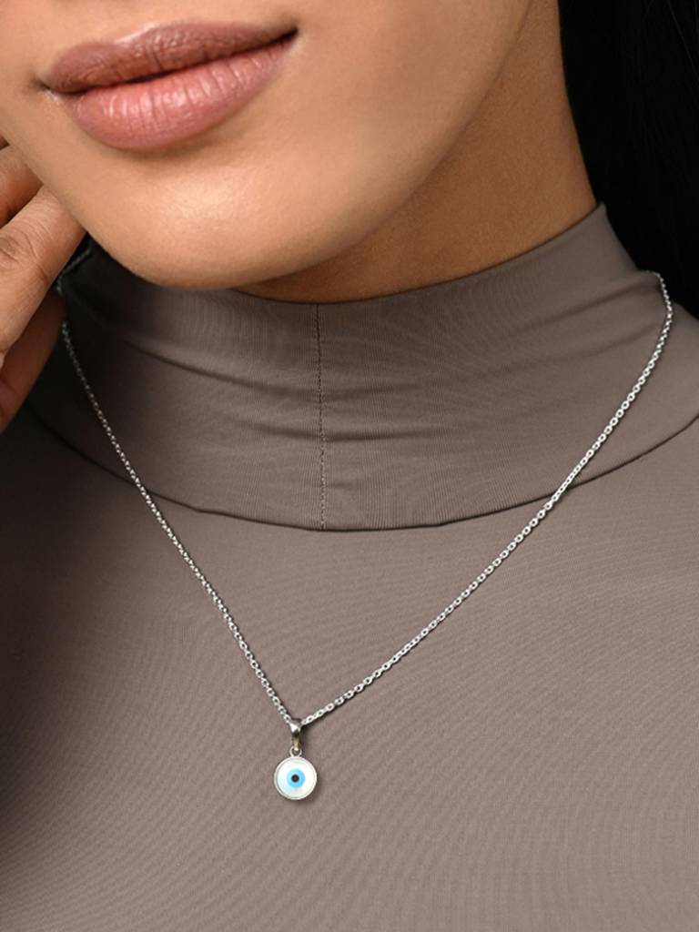 925 Silver Platinum Plated Evil Eye Pendant Necklace With Chain Gift For Women & Girls : CSMNP8_FCHAIN