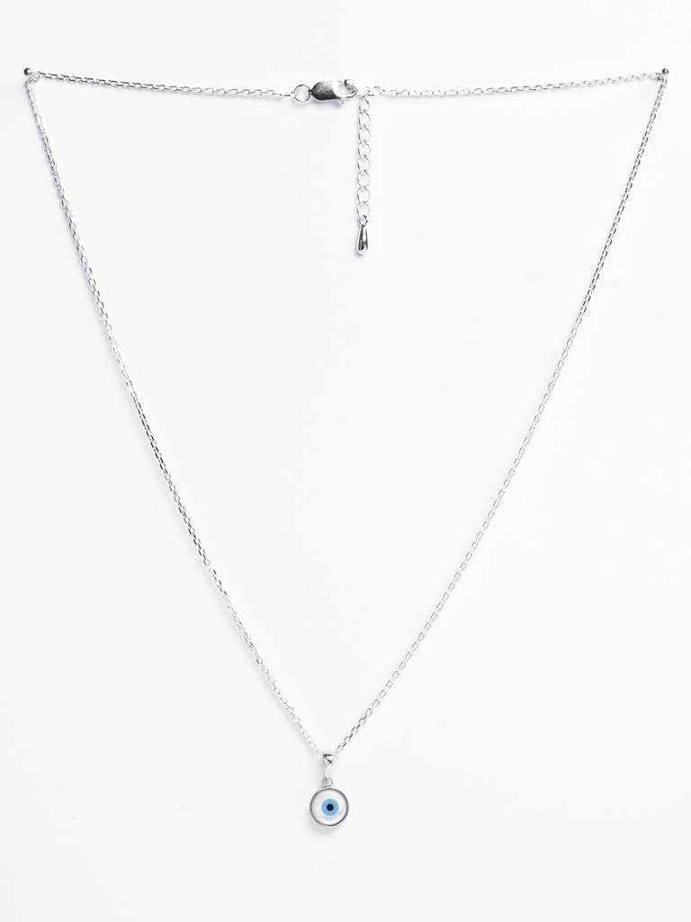 925 Silver Platinum Plated Evil Eye Pendant Necklace With Chain Gift For Women & Girls : CSMNP8_FCHAIN