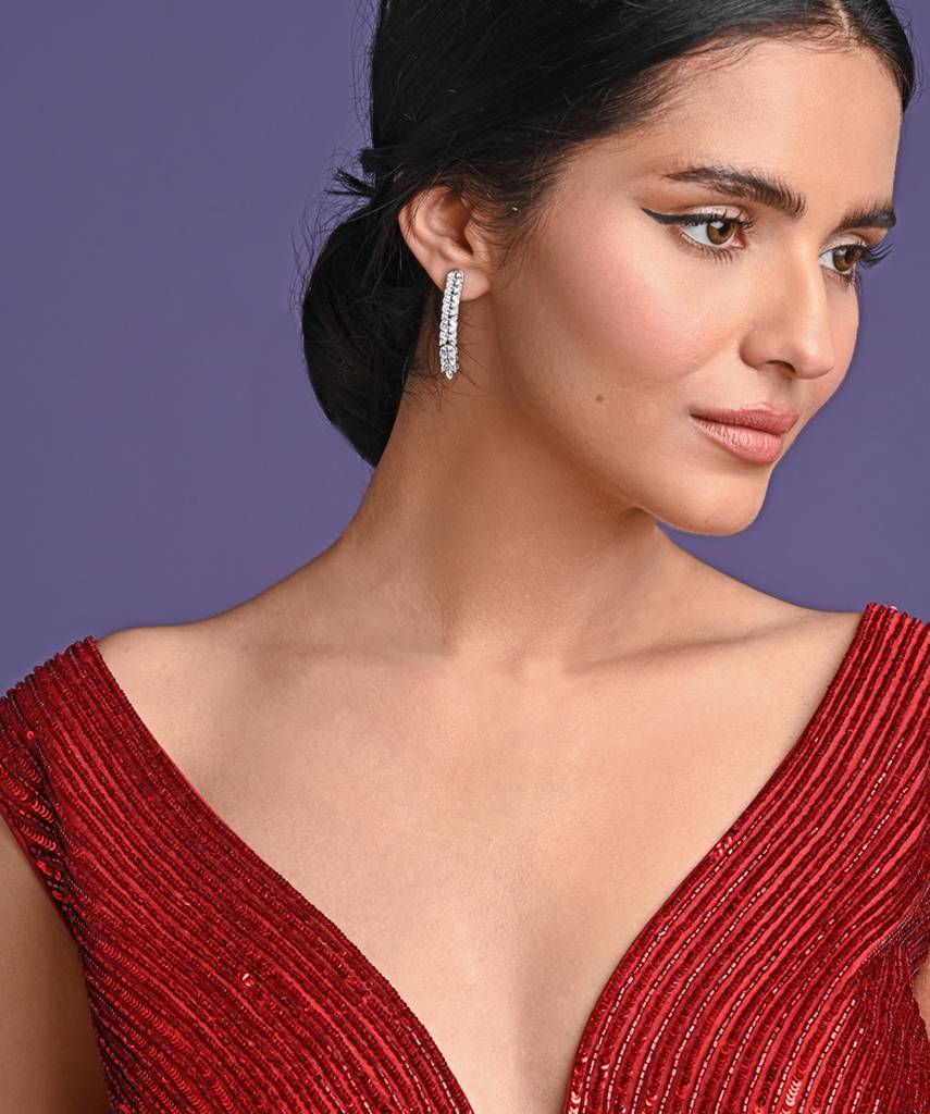 925 Sterling Silver Rhodium Plated Swiss Zirconia Stone Princess Dangler Earrings Gift For Women And Girls : CSNSE10