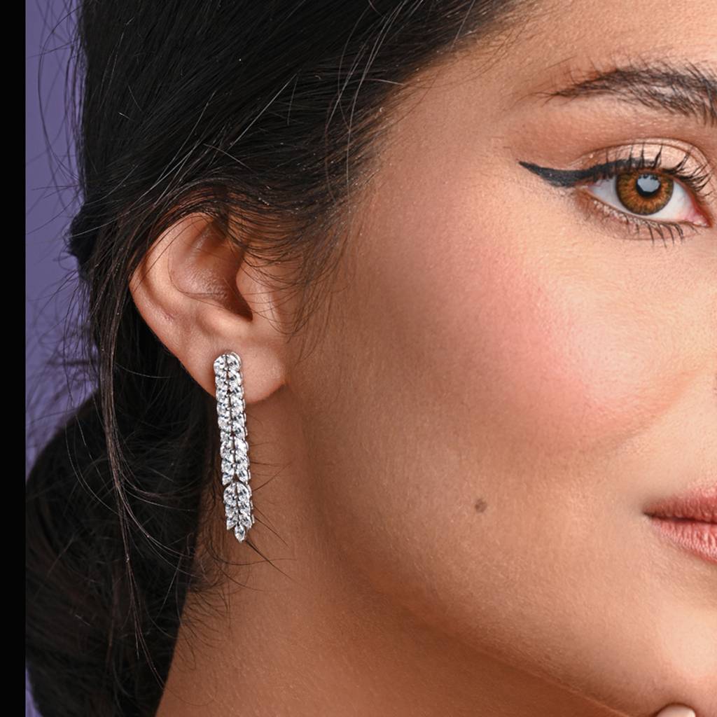 925 Sterling Silver Rhodium Plated Swiss Zirconia Stone Princess Dangler Earrings Gift For Women And Girls : CSNSE10