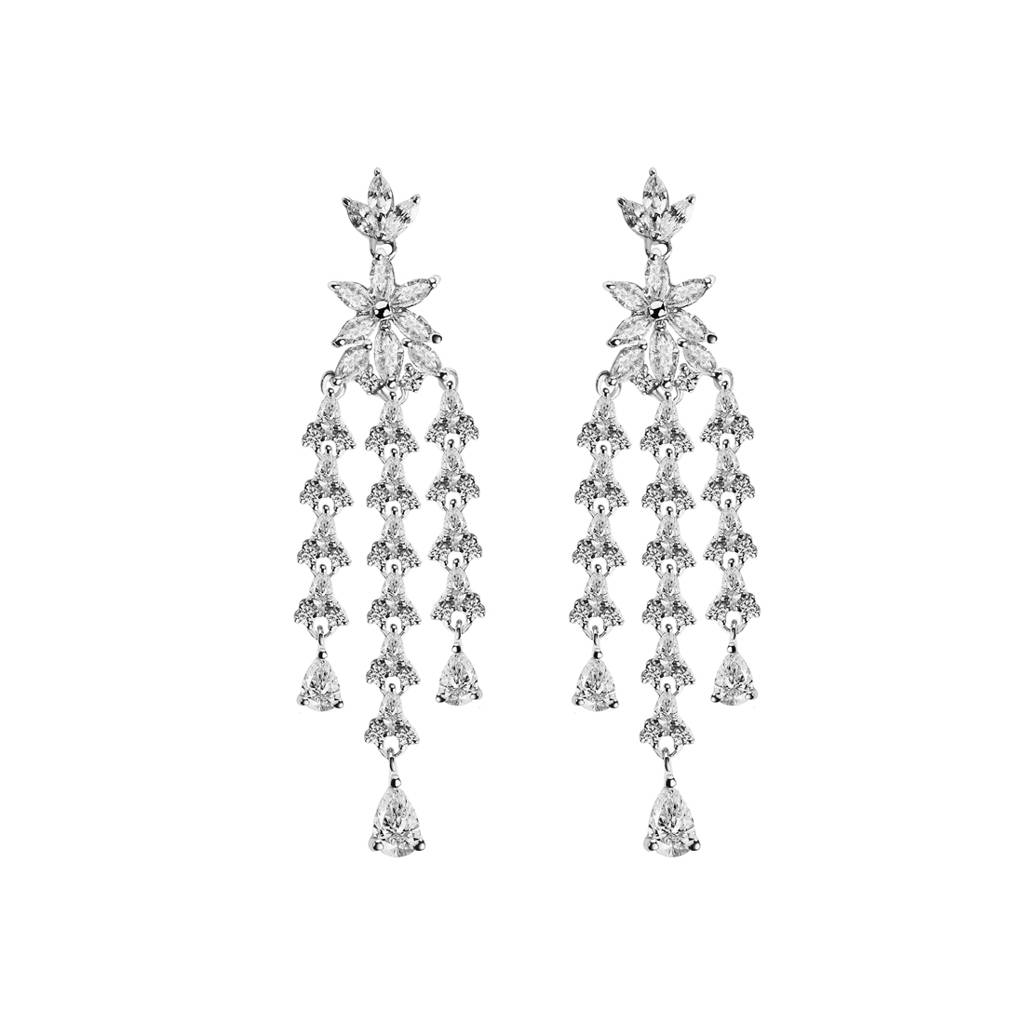 925 Sterling Silver Rhodium Plated Swiss Zirconia Stone Shiza Dangler Earrings Gift For Women And Girls : CSNSE3