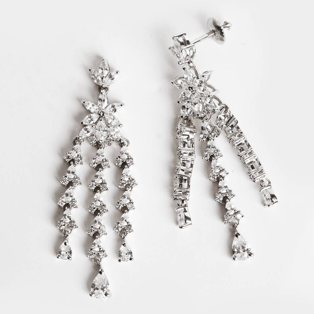 925 Sterling Silver Rhodium Plated Swiss Zirconia Stone Shiza Dangler Earrings Gift For Women And Girls : CSNSE3