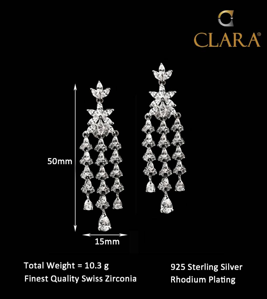 925 Sterling Silver Rhodium Plated Swiss Zirconia Stone Shiza Dangler Earrings Gift For Women And Girls : CSNSE3