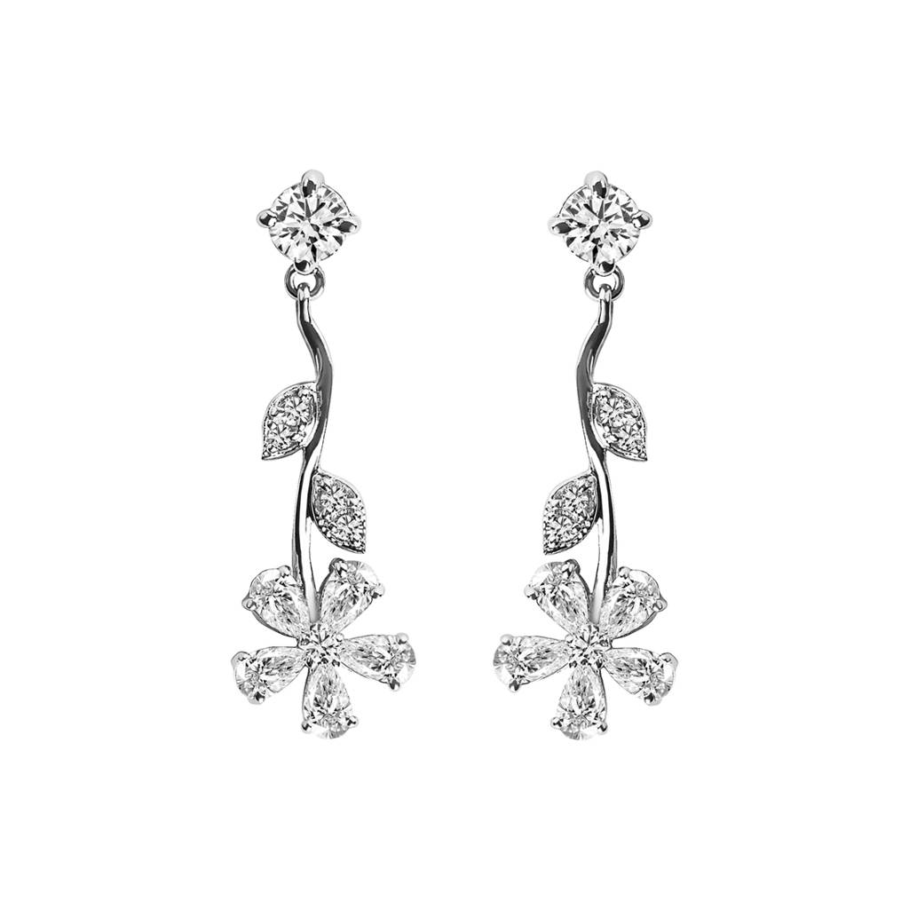 925 Sterling Silver Rhodium Plated Swiss Zirconia Stone Flower Dangler Earrings Gift For Women And Girls : CSNSE5