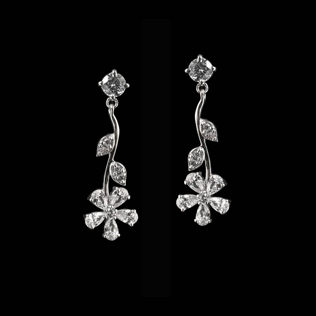 Eternz Certified Jewellery - Clara925 Sterling Silver Rhodium Plated Swiss Zirconia Stone Flower Dangler Earrings Gift For Women And Girls