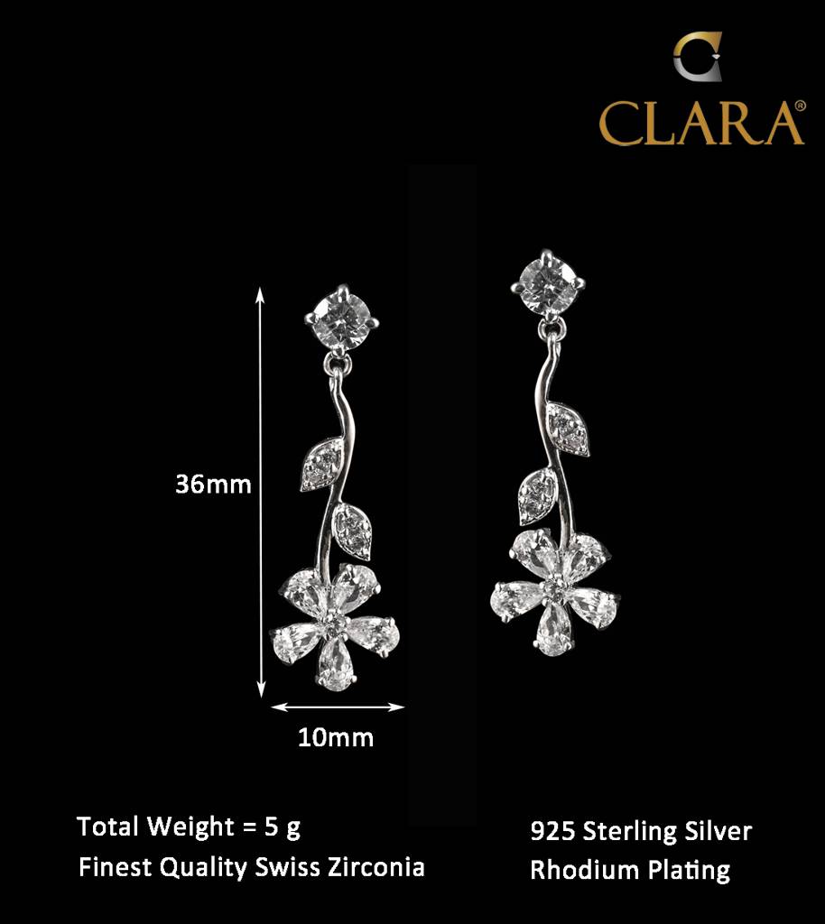 925 Sterling Silver Rhodium Plated Swiss Zirconia Stone Flower Dangler Earrings Gift For Women And Girls : CSNSE5