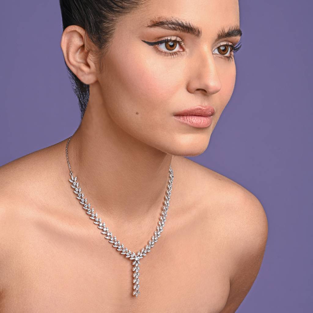 925 Sterling Silver Rhodium Plated Swiss Zirconia Stone Aiza Necklace Gift For Women And Girls : CSNSN1