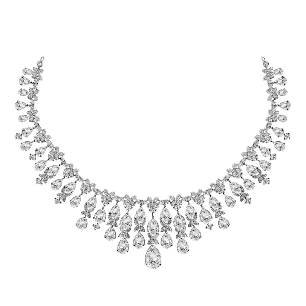 925 Sterling Silver Rhodium Plated Swiss Zirconia Stone Queen'S Necklace Gift For Women And Girls : CSNSN9