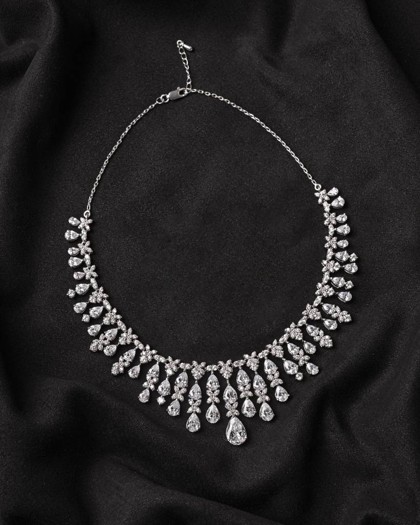 925 Sterling Silver Rhodium Plated Swiss Zirconia Stone Queen'S Necklace Gift For Women And Girls : CSNSN9