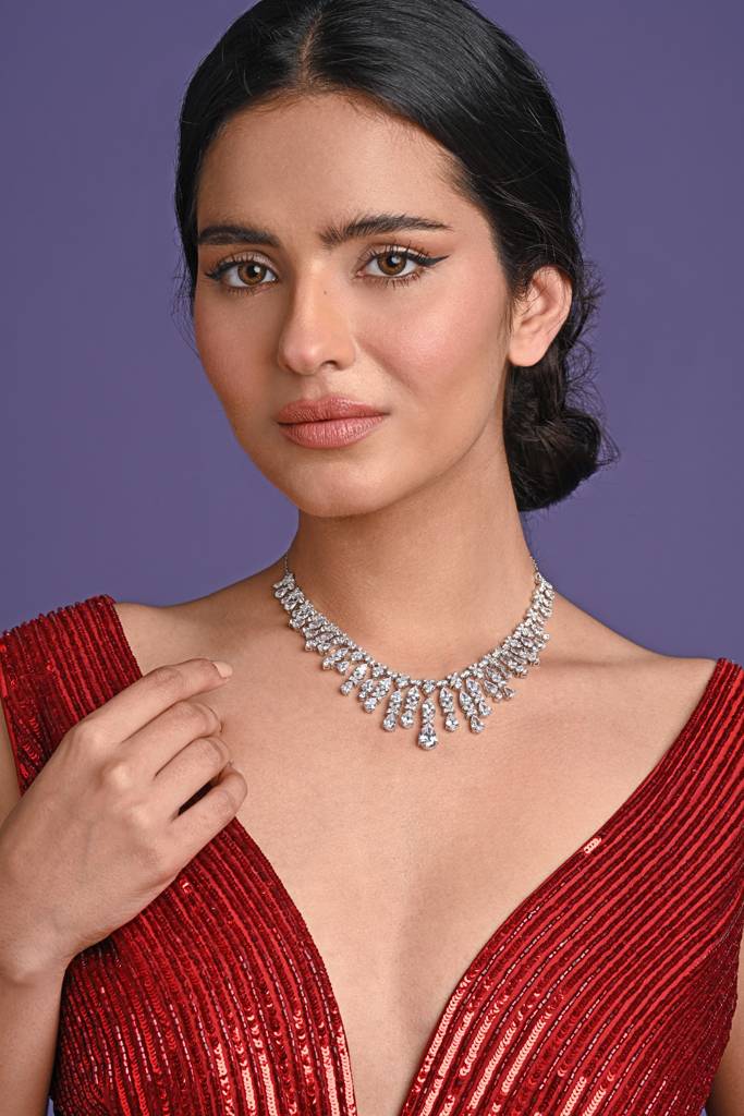 925 Sterling Silver Rhodium Plated Swiss Zirconia Stone Queen'S Necklace Gift For Women And Girls : CSNSN9