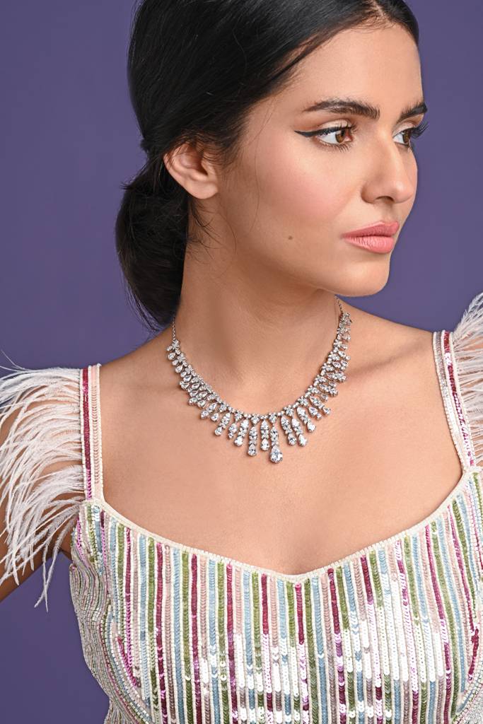 925 Sterling Silver Rhodium Plated Swiss Zirconia Stone Queen'S Necklace Gift For Women And Girls : CSNSN9