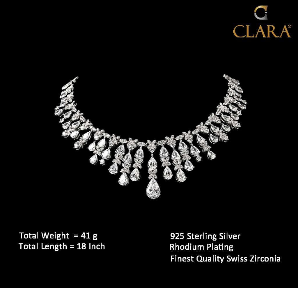 925 Sterling Silver Rhodium Plated Swiss Zirconia Stone Queen'S Necklace Gift For Women And Girls : CSNSN9