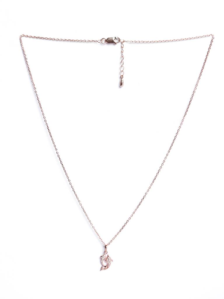 925 Sterling Silver Rose Gold Plated Swiss Zirconia Couple Dolphin Pendant Chain Necklace Gift For Women And Girls : CSP189