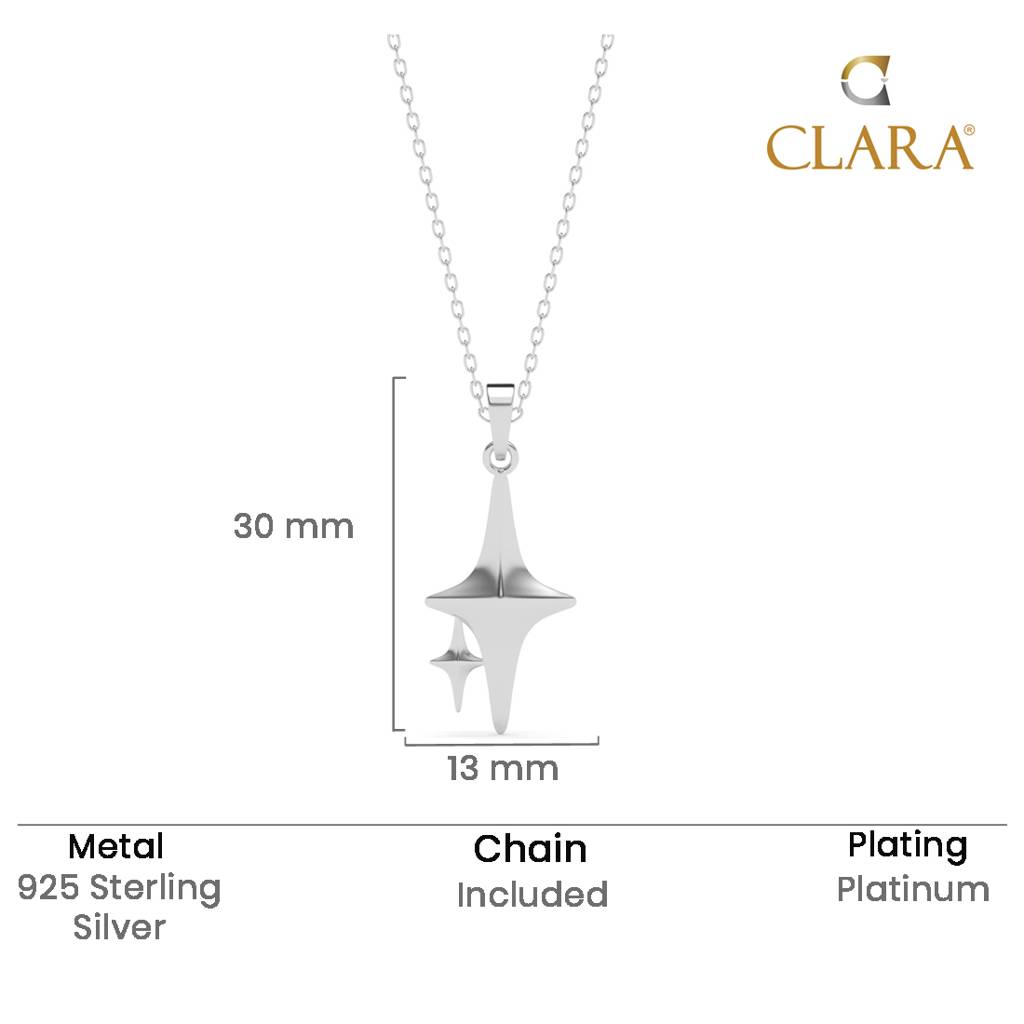 925 Sterling Silver Platinum Plated Fatin Star Pendant Chain Necklace For Women & Girls : CSP193