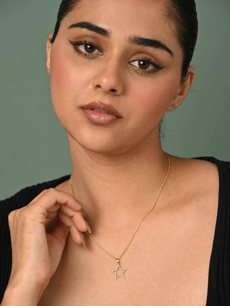 925 Sterling Silver Gold Plated Azra Star Pendant Chain Necklace For Women & Girls : CSP196