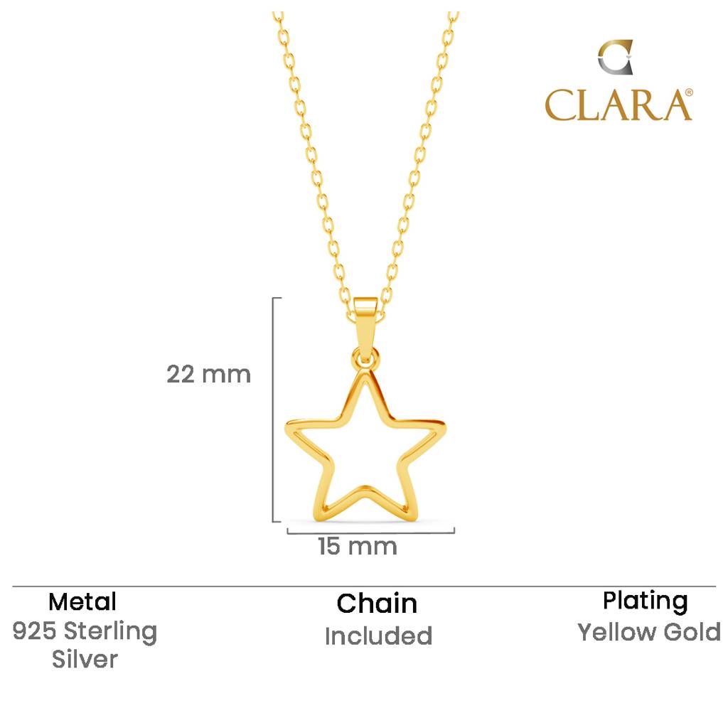 925 Sterling Silver Gold Plated Azra Star Pendant Chain Necklace For Women & Girls : CSP196
