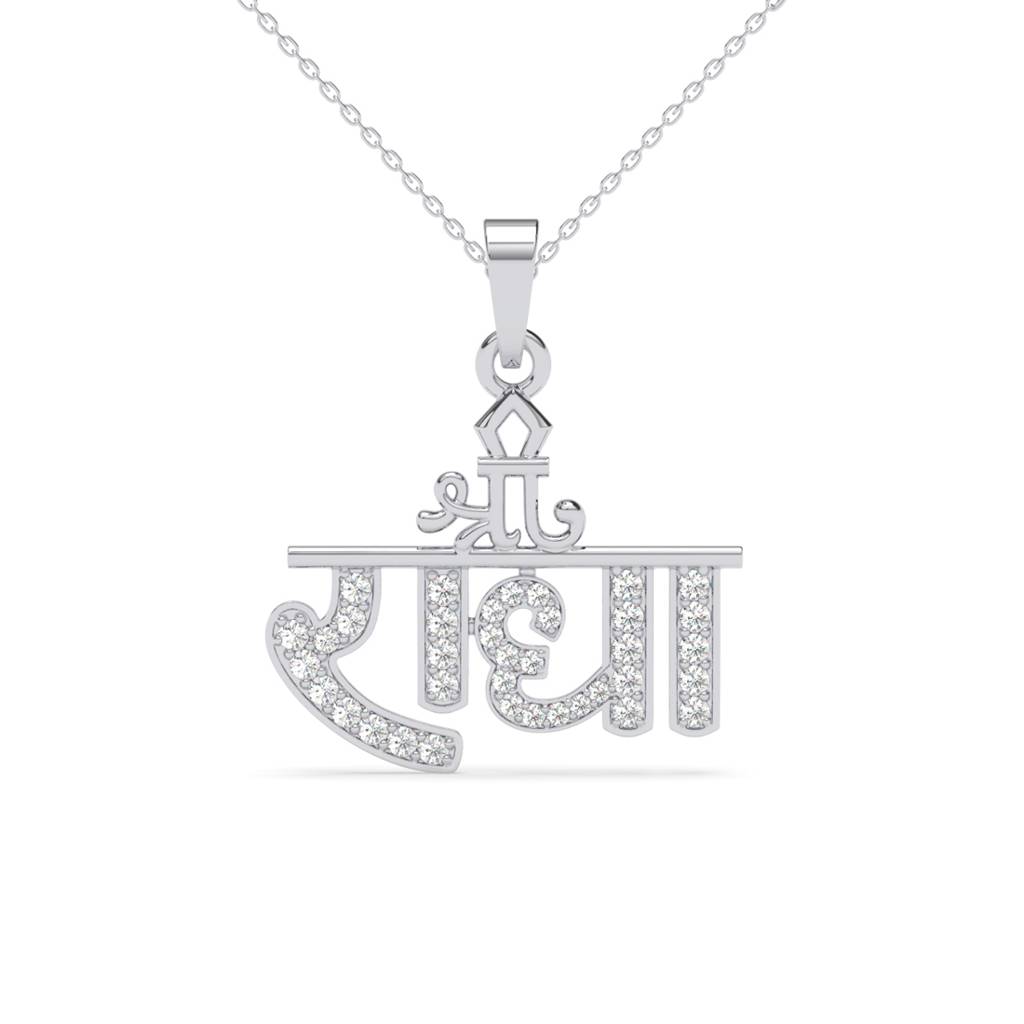 925 Silver Platinum Plated Swiss Zirconia Religious Radha Pendant Chain Necklace For Women & Girls : CSP204