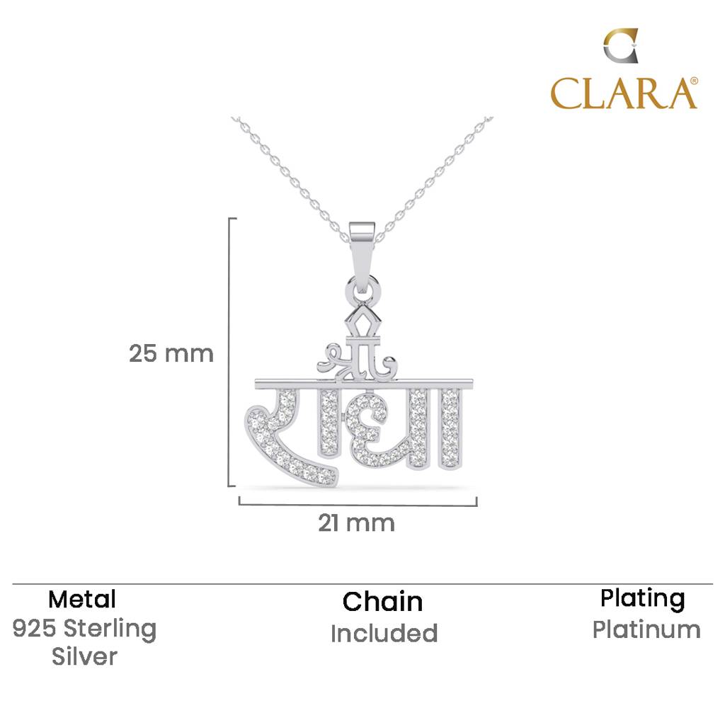 925 Silver Platinum Plated Swiss Zirconia Religious Radha Pendant Chain Necklace For Women & Girls : CSP204