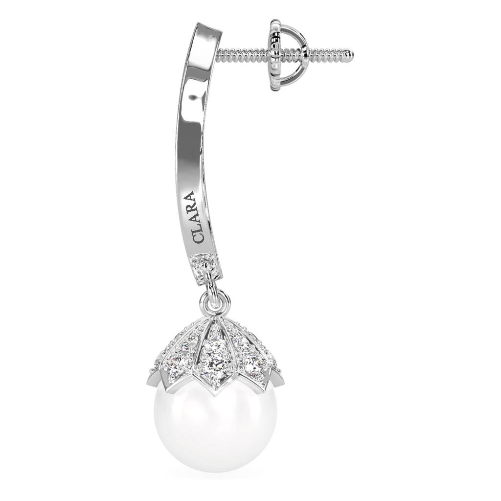 925 Sterling Silver Rhodium Plated Swiss Zirconia Pearl Akari Earrings Gift For Women & Girl : CSPCZE15