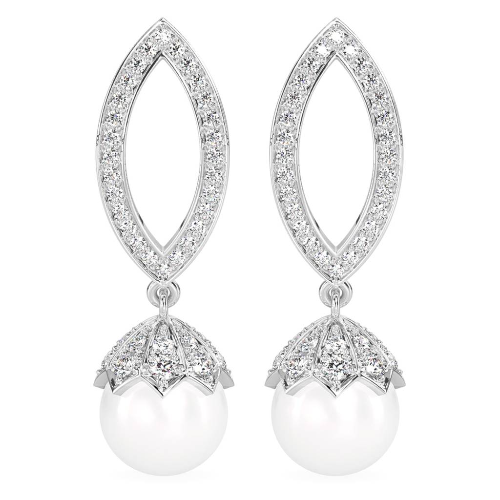 925 Sterling Silver Rhodium Plated Swiss Zirconia Pearl Akari Earrings Gift For Women & Girl : CSPCZE15