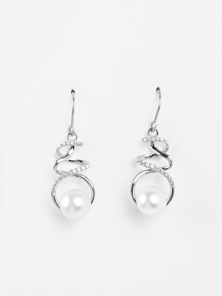 Clara Silver Morsal Real Pearl Earrings : CSPCZE36