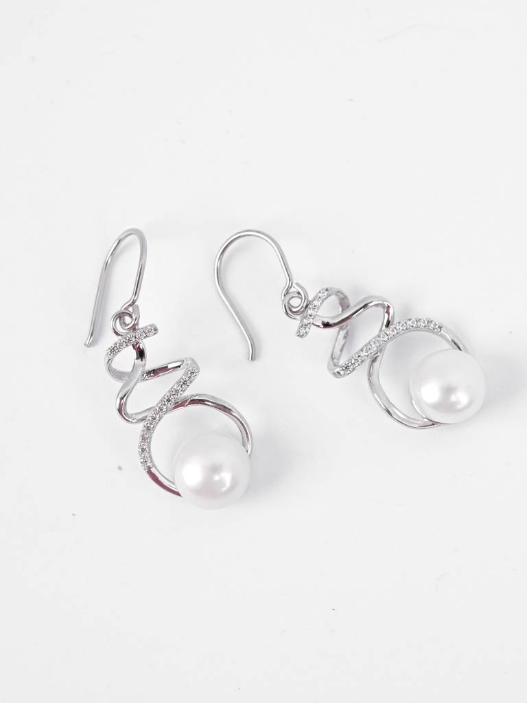 Clara Silver Morsal Real Pearl Earrings : CSPCZE36