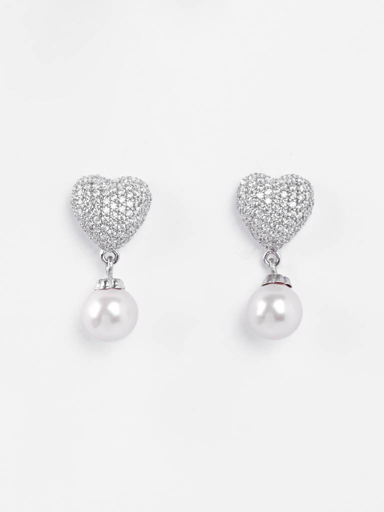 Clara 925 Nazy Pink Pearl Heart Earrings : CSPCZE37