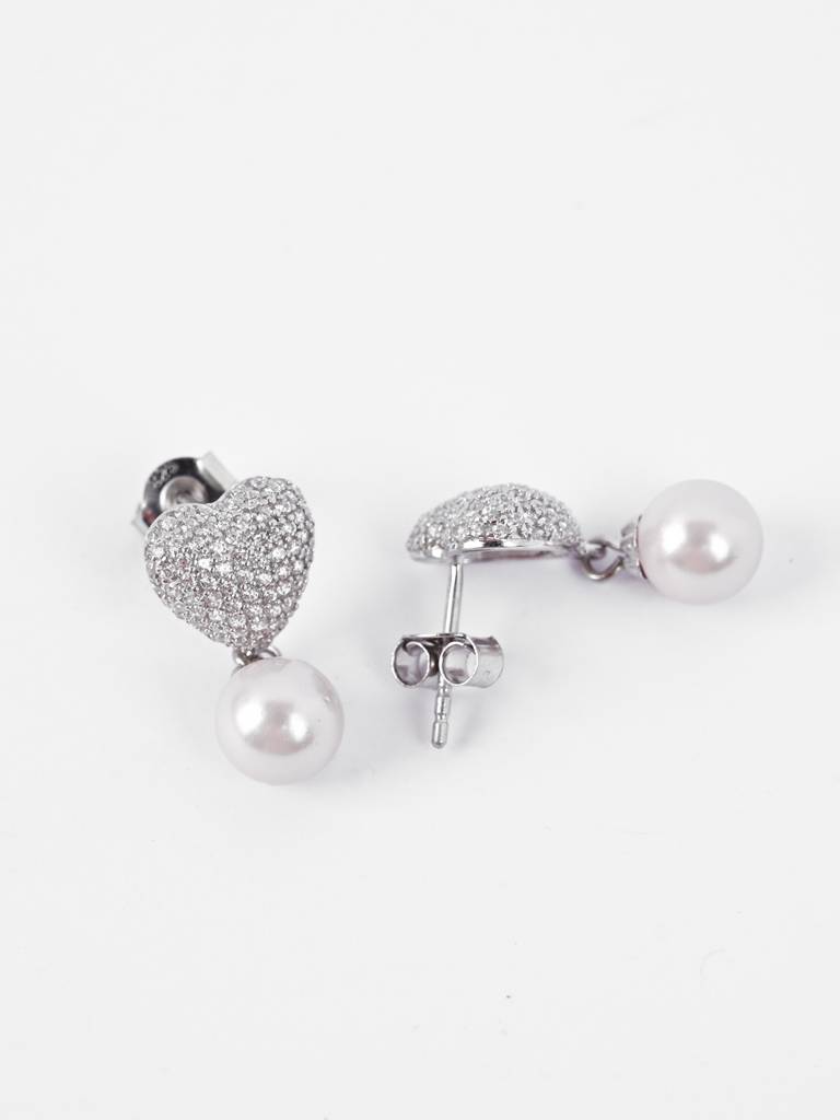 Clara 925 Nazy Pink Pearl Heart Earrings : CSPCZE37