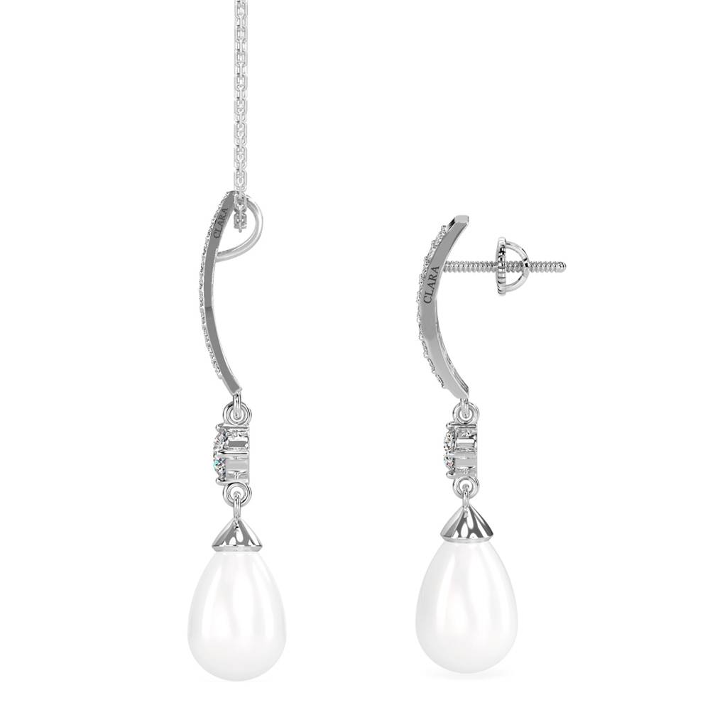 925 Silver Pearl Queen Pendant Earring Chain Jewellery Set Rhodium Plated Gift For Women : CSPCZP26E26