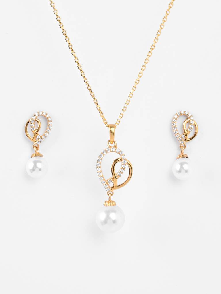 Clara Silver Zahab Pearl Jewellery Set : CSPCZP33E33