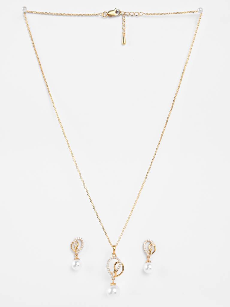 Clara Silver Zahab Pearl Jewellery Set : CSPCZP33E33