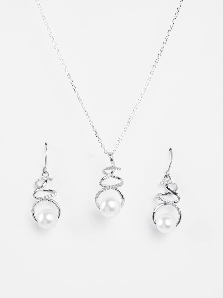 Clara Silver Morsal Pearl Jewellery Set : CSPCZP36E36