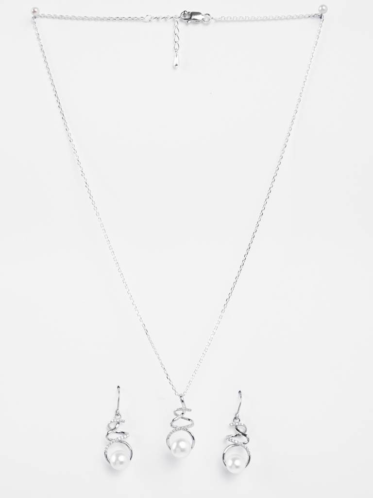 Clara Silver Morsal Pearl Jewellery Set : CSPCZP36E36