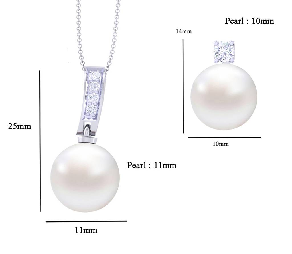 925 Sterling Silver Classic Pearl Pendant Earrings Chain Jewellery Set Gift For Women And Girls-Cspczp3E2 : CSPCZP3E2