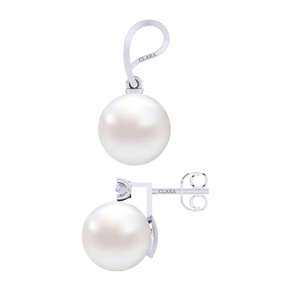 925 Sterling Silver Classic Pearl Pendant Earrings Chain Jewellery Set Gift For Women And Girls-Cspczp3E2 : CSPCZP3E2
