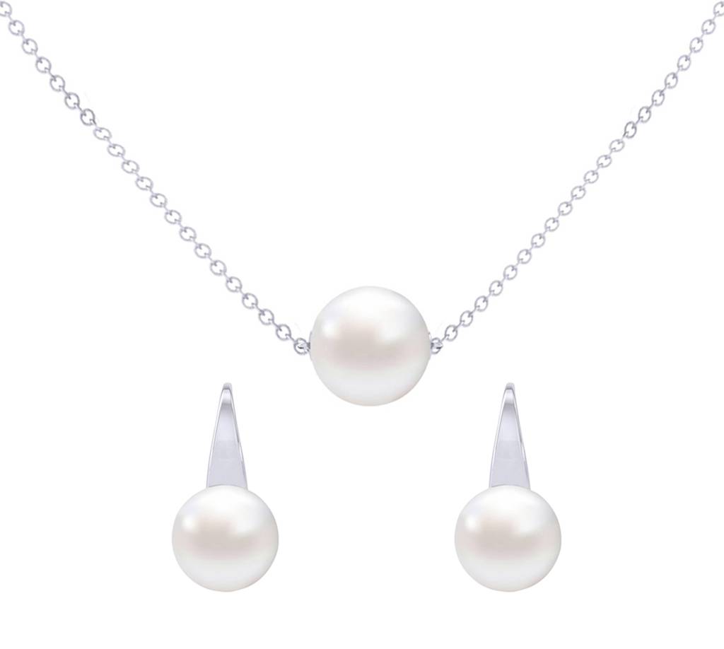 925 Sterling Silver Classic Pearl Pendant Earrings Chain Jewellery Set Gift For Women And Girls-Cspczp7E3 : CSPCZP7E3