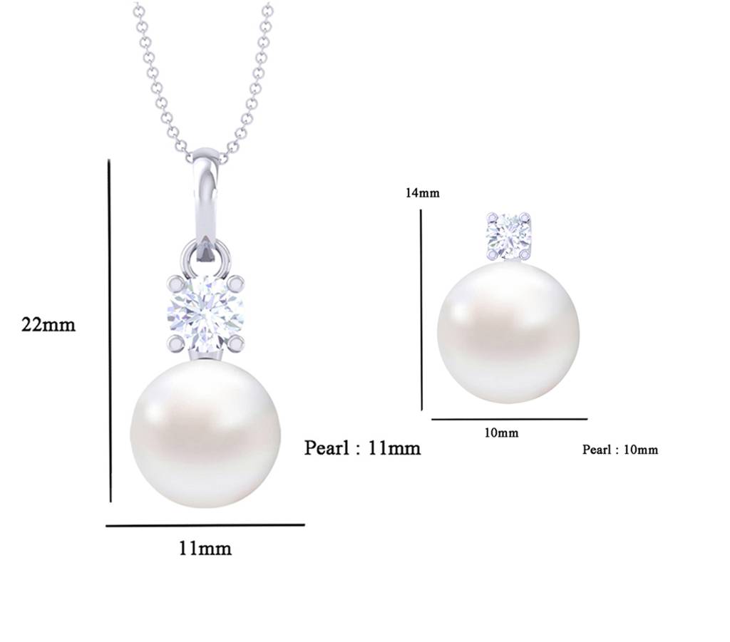 925 Sterling Silver Classic Pearl Pendant Earrings Chain Jewellery Set Gift For Women And Girls-Cspczp8E2 : CSPCZP8E2