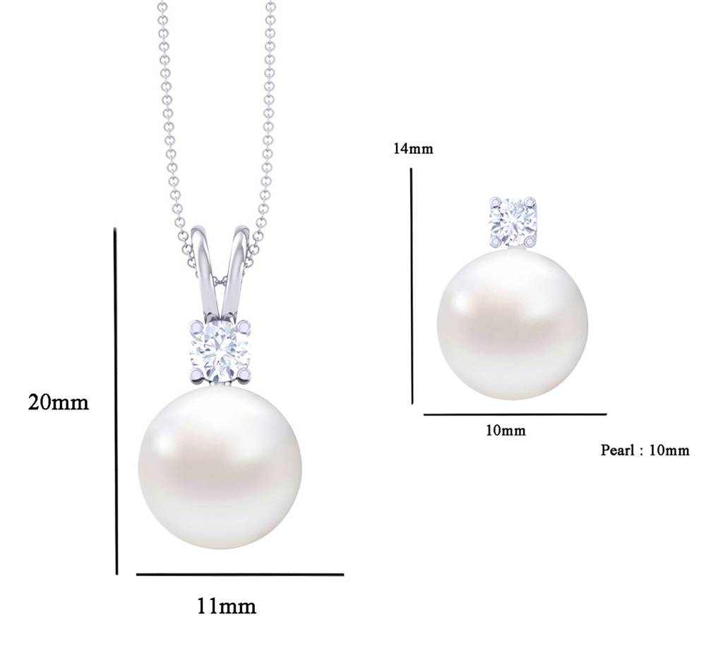 925 Sterling Silver Classic Pearl Pendant Earrings Chain Jewellery Set Gift For Women And Girls-Cspczp9E2 : CSPCZP9E2