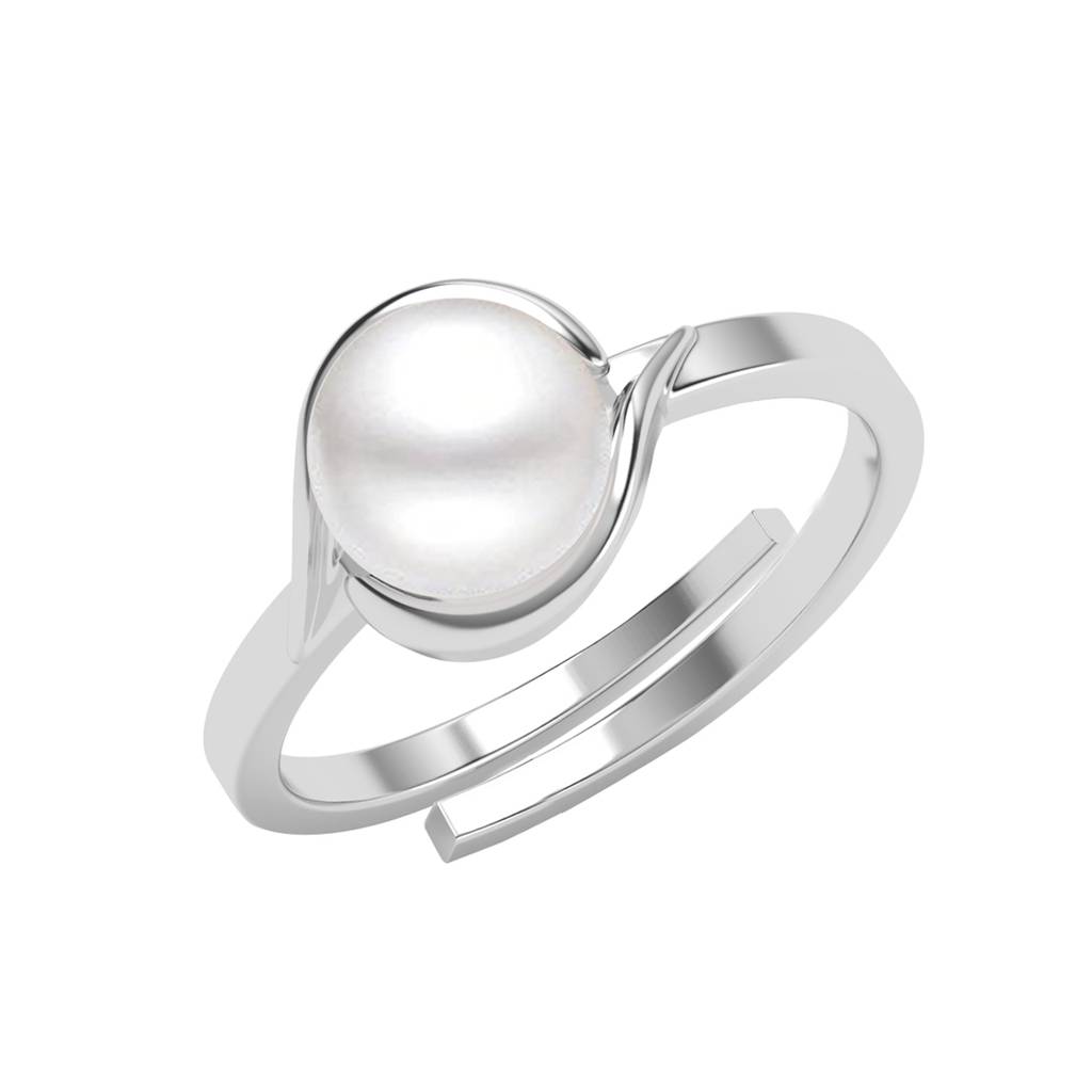 925 Silver Platinum Plated Sicily Real Pearl Size Adjustable Finger Ring For Women & Girls : CSPCZR17