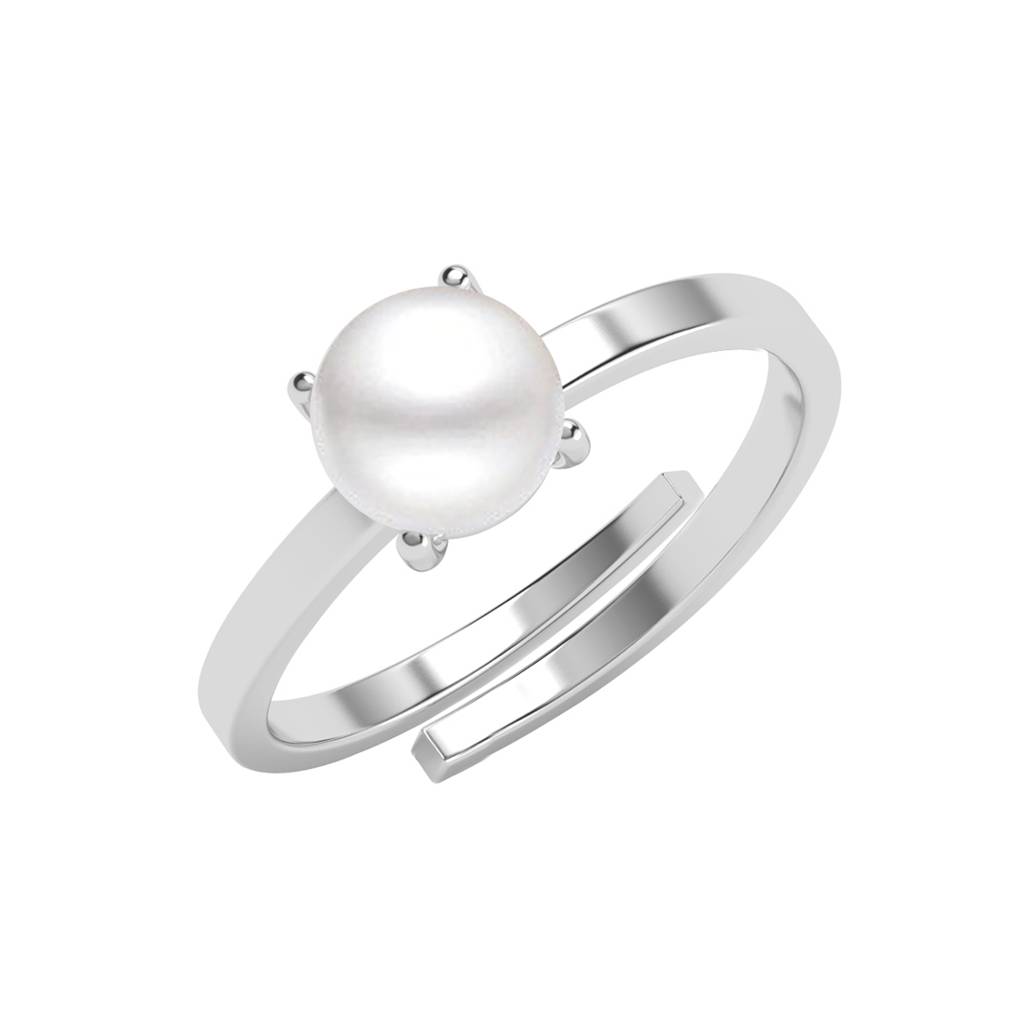 925 Silver Platinum Plated Fiora Real Pearl Size Adjustable Finger Ring For Women & Girls : CSPCZR18