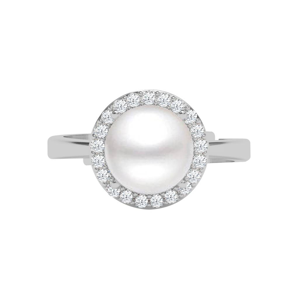 925 Silver Platinum Plated Swiss Zircon Izetta Real Pearl Size Adjustable Finger Ring For Women & Girls : CSPCZR22