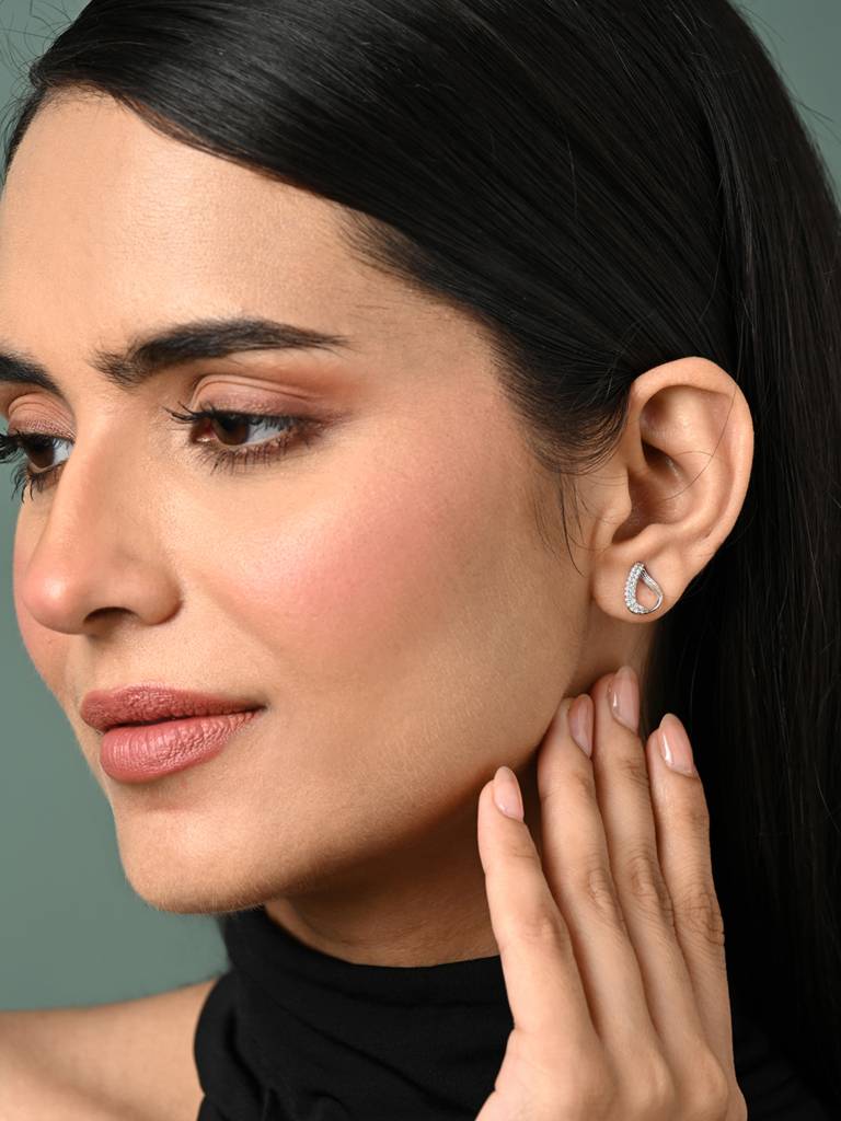 Clara 925 Silver Raindrop Stud Earrings : CSPSE59