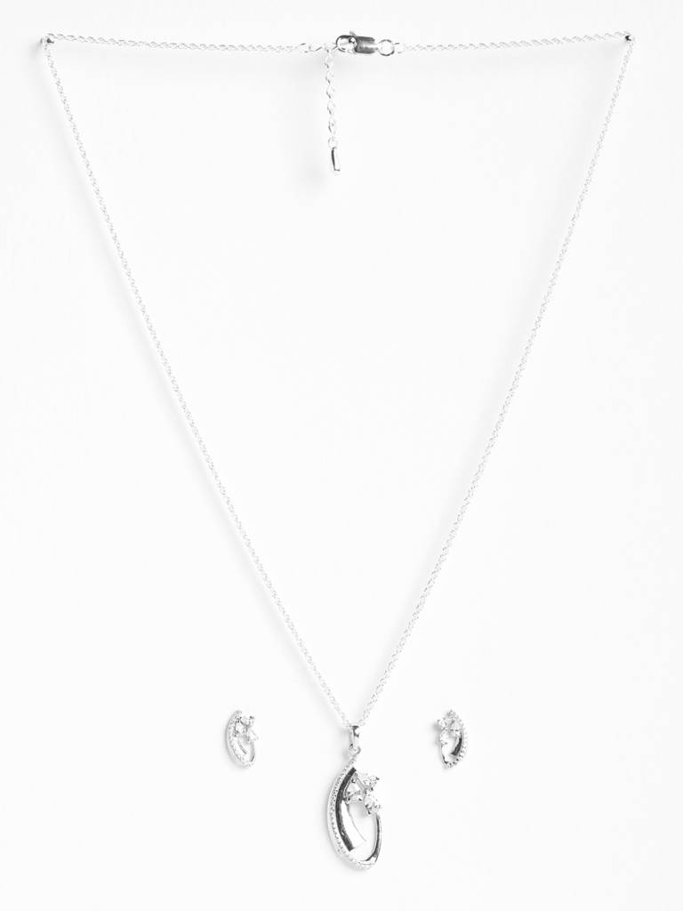 925 Sterling Silver Rhodium Plated Swiss Zirconia Orla Pendant Earring Chain Jewellery Set Gift For Women & Girls : CSPSP1E1