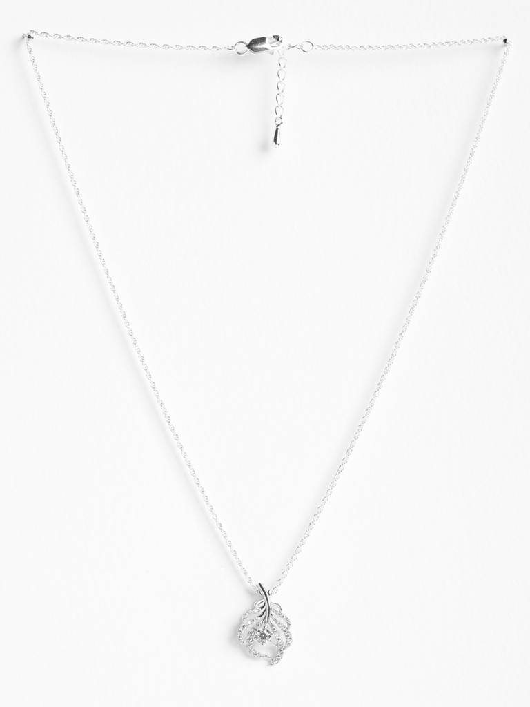 925 Sterling Silver Rhodium Plated Swiss Zirconia Nusa Pendant Chain Necklace Gift For Women And Girls : CSPSP2