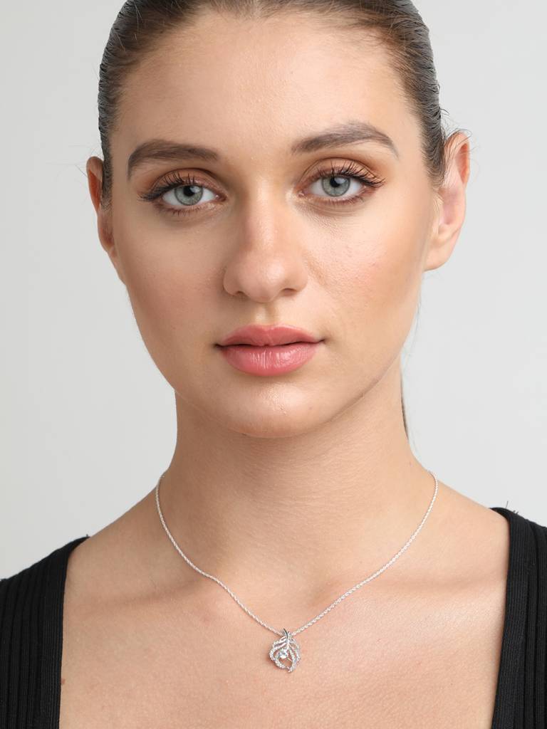 925 Sterling Silver Rhodium Plated Swiss Zirconia Nusa Pendant Chain Necklace Gift For Women And Girls : CSPSP2