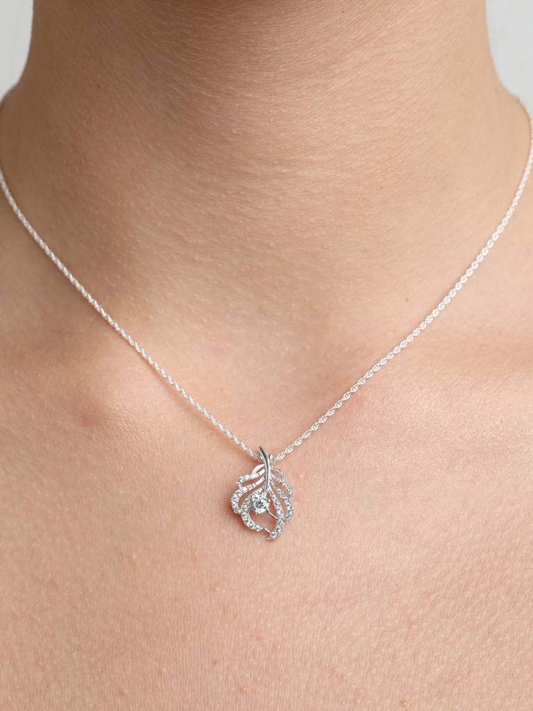 925 Sterling Silver Rhodium Plated Swiss Zirconia Nusa Pendant Chain Necklace Gift For Women And Girls : CSPSP2