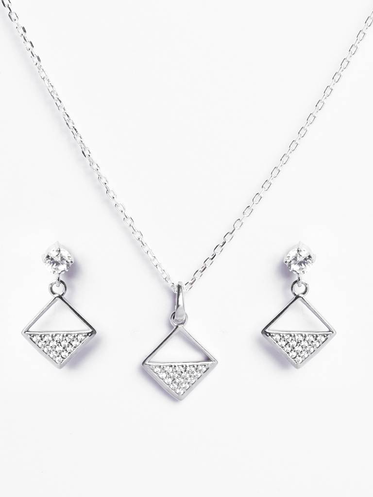 Clara Silver Zeta Square Jewellery Set : CSPSP46E46