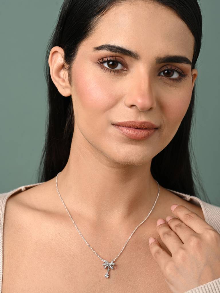 Clara 925 Silver Bow Knot Chain Necklace : CSPSP51